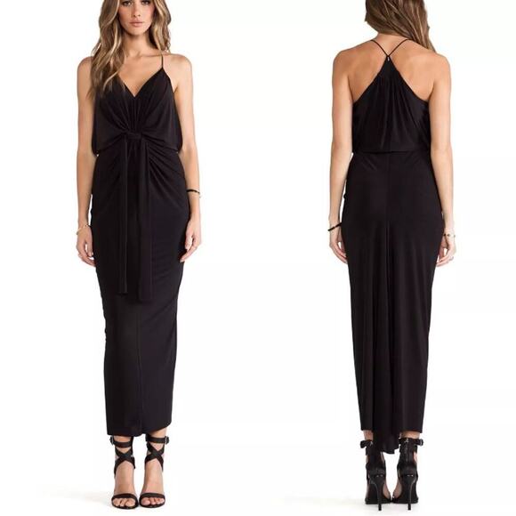 MISA Los Angeles Domino V-Neck Knot Front Maxi Dress in Black Size S NWT - Picture 1 of 10